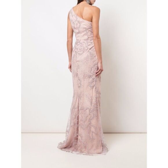 Marchesa Notte Tulle One Shoulder Flocked Glitter Gown US0 - Picture 3 of 12